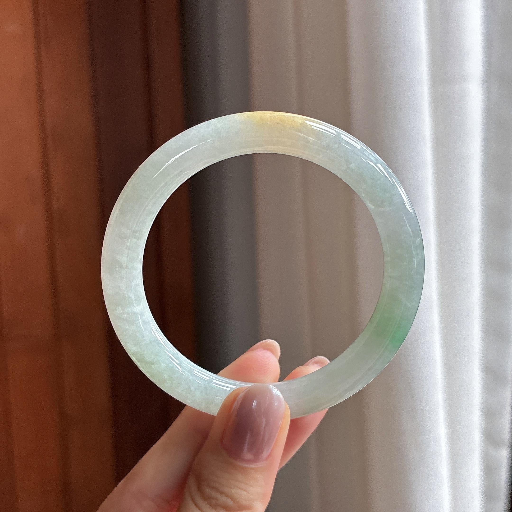 细糯种黄翡特色圆条手镯 52圈 天然缅甸Ａ货翡翠（yc487648）