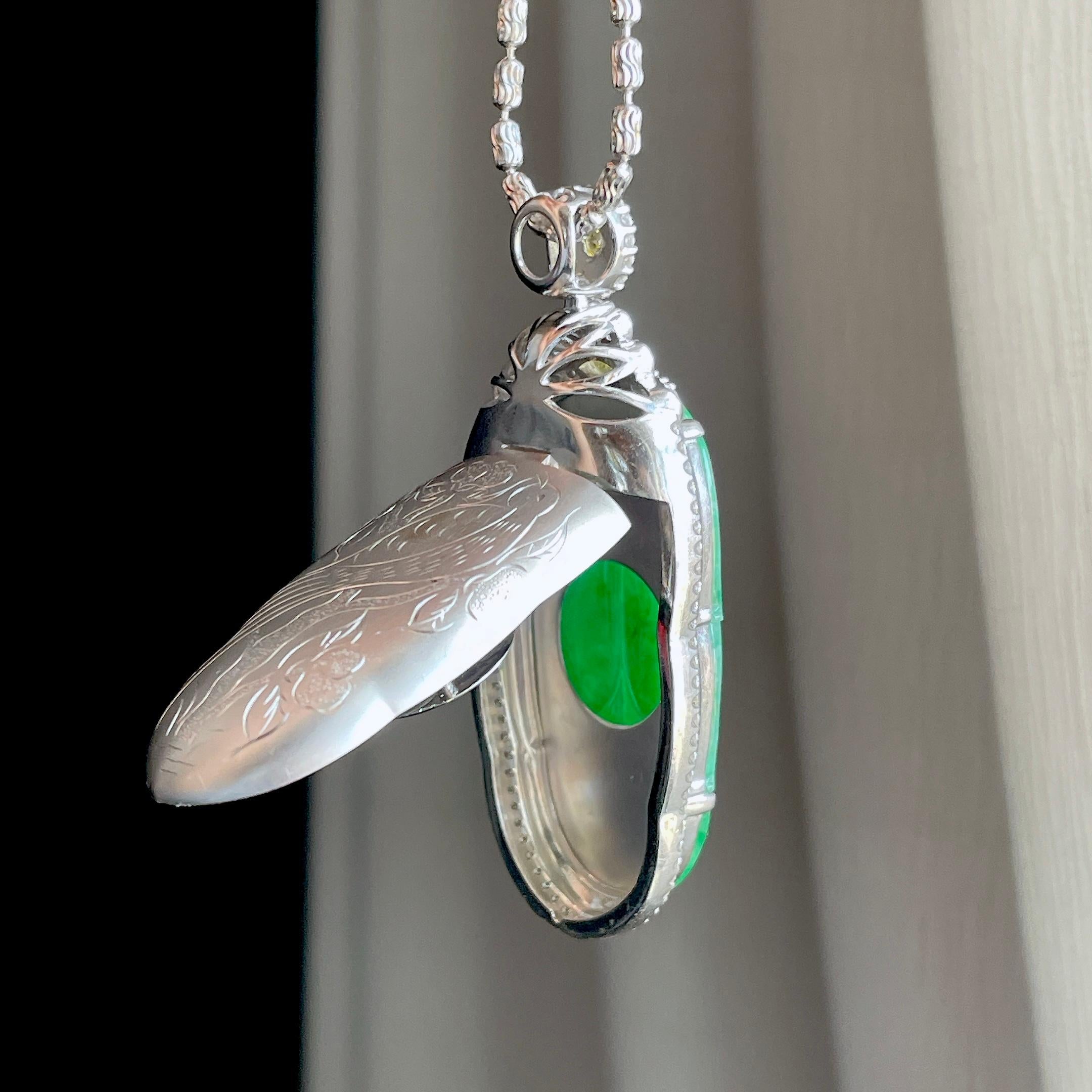 18k 金钻镶糯冰带色翡翠叶子（yc318560）