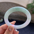糯种淡粉底飘蓝花圆条手镯  52.8圈口  天然缅甸A货翡翠（yc426021）