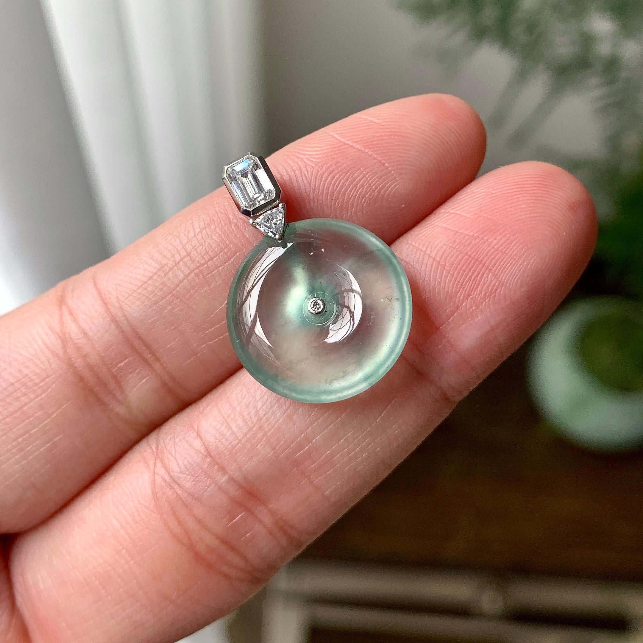 18K金钻镶冰种淡晴底平安扣吊坠（yc257220）