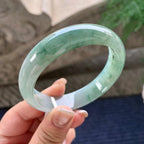大圈口 糯冰种飘绿花宽版轮胎手镯 58.2圈口 天然缅甸A货翡翠（yc372348）