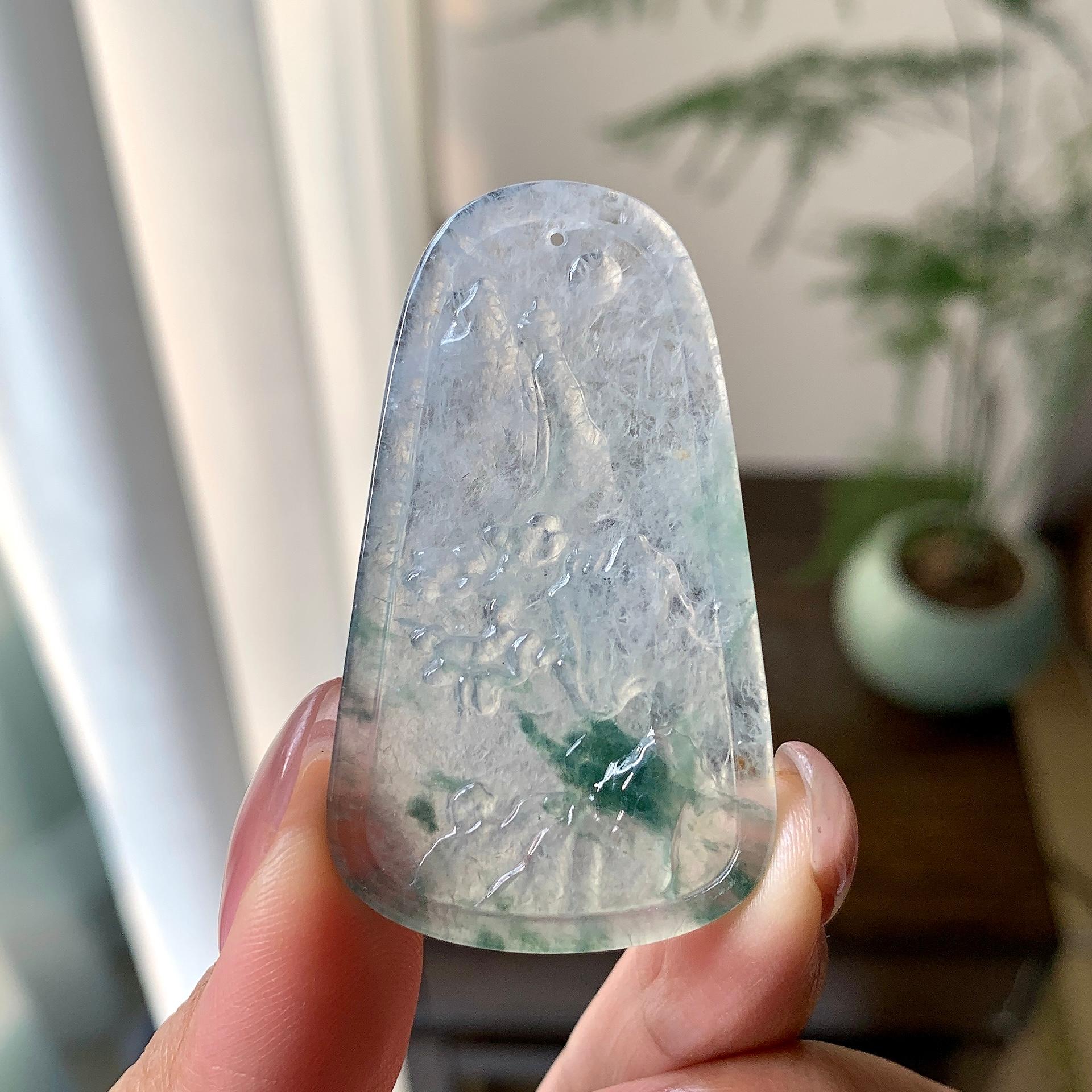 糯冰种飘花山水牌挂件（yc284452）
