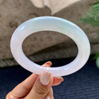 细糯种淡紫罗兰飘绿圆条手镯（57.6mm）（yc226055）