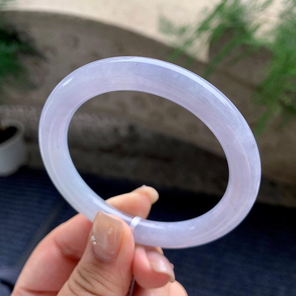细糯种淡紫罗兰圆条手镯 55.5圈口 天然缅甸A货翡翠（yc460740）