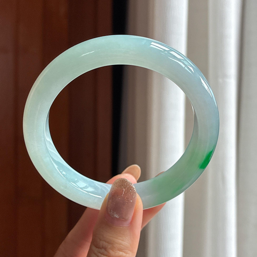 Vòng tay bình an khẩu lớn, nước hạt gạo đá băng có màu, khẩu 60, Ngọc phỉ thúy tự nhiên loại A Myanmar (yc451499)