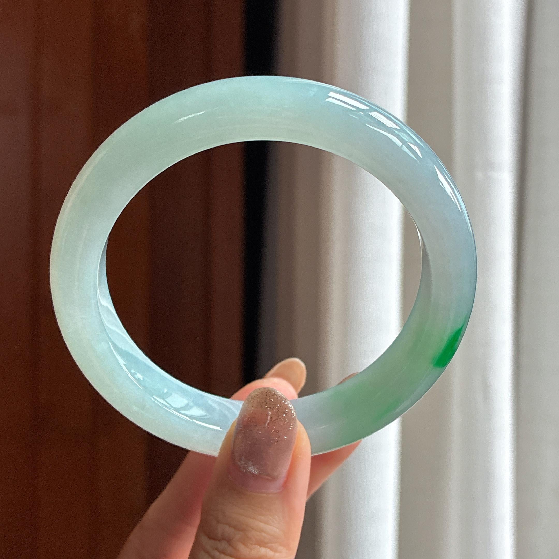 Vòng tay bình an khẩu lớn, nước hạt gạo đá băng có màu, khẩu 60, Ngọc phỉ thúy tự nhiên loại A Myanmar (yc451499)