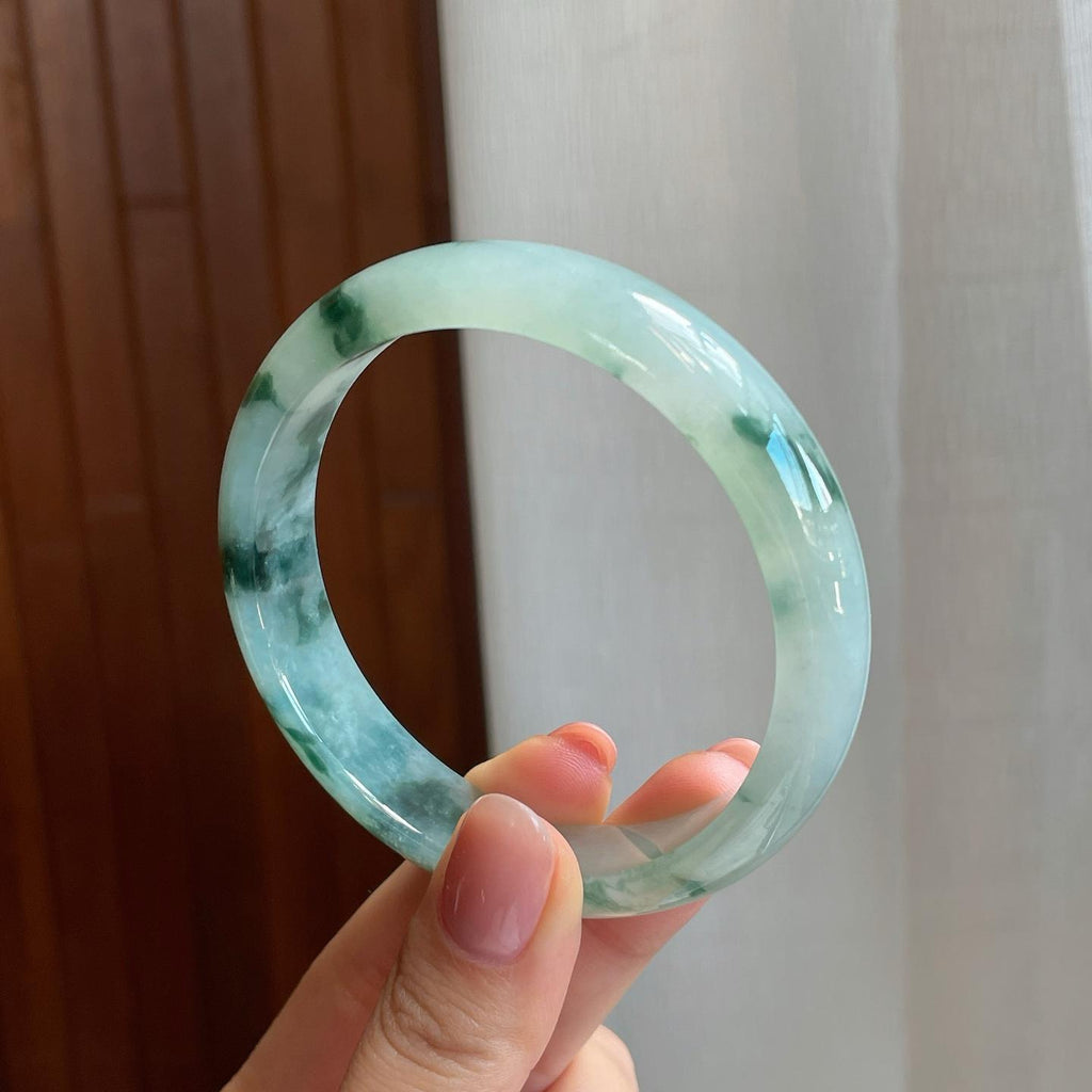 冰种飘花翡翠平安镯（58.8mm)（yc320874）