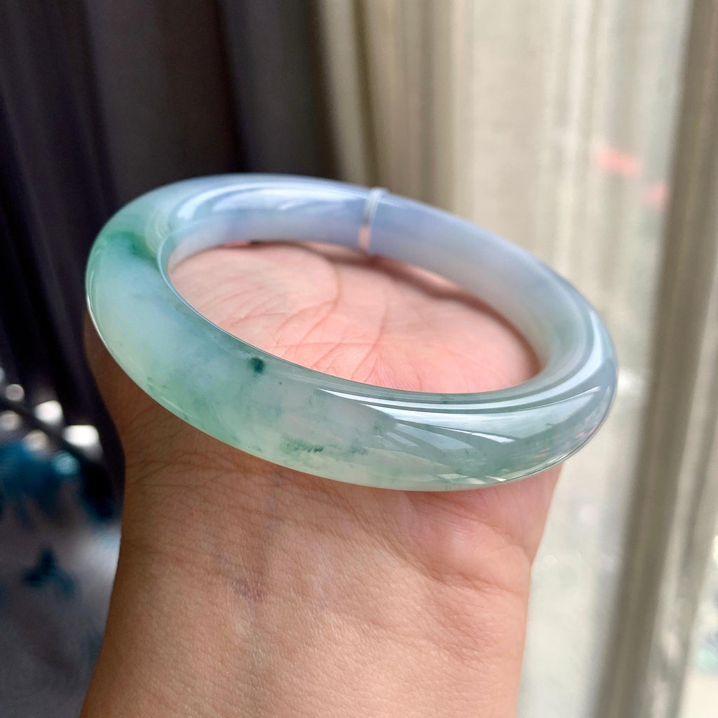 糯冰种飘花淡紫罗兰圆条手镯（62mm）（yc195372）