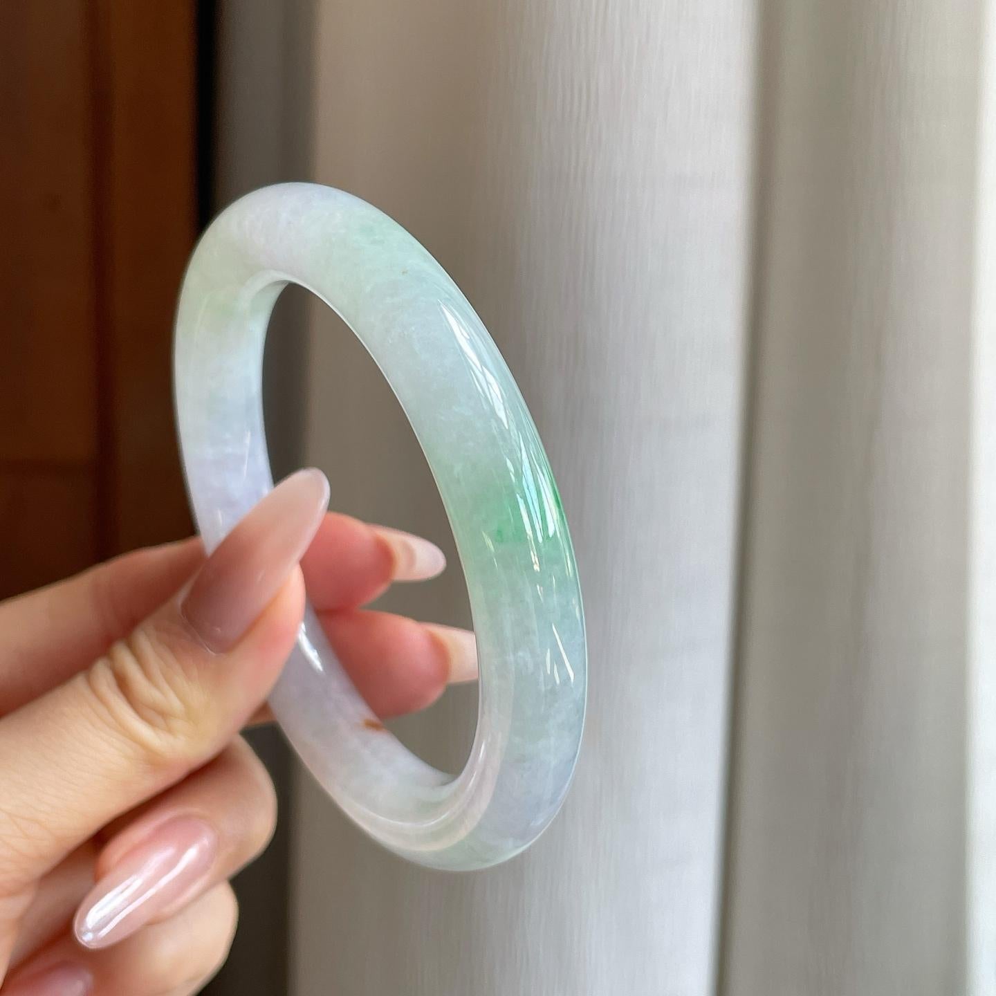 冰种飘花翡翠圆条手镯（57.8mm）（yc278684）