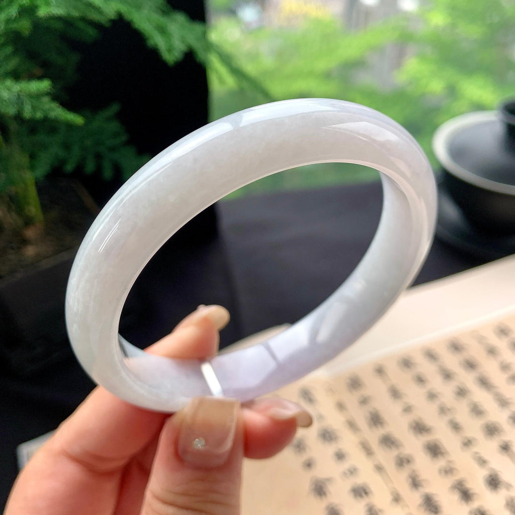 大圈口 细糯种淡紫罗兰正圈平安镯 62圈口 天然缅甸A货翡翠（yc473075）