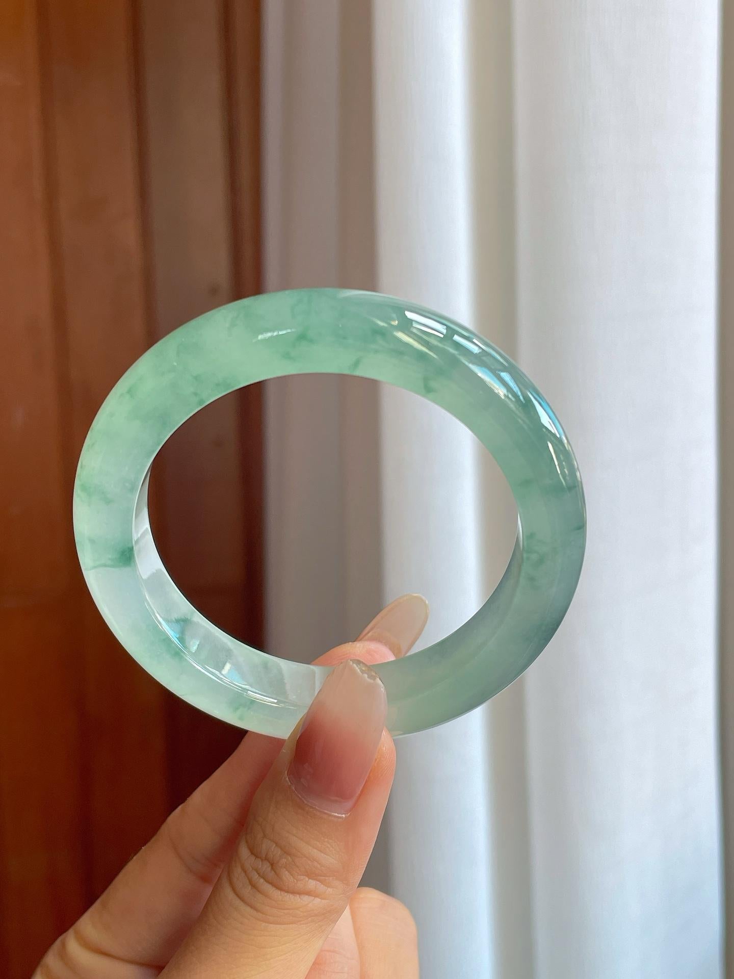 冰种飘花翡翠平安镯（54.8mm）（yc268248）