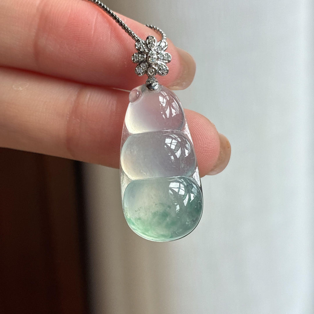 18k金扣头冰种飘花翡翠豆子（yc439653）