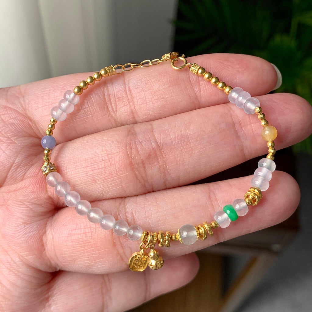 18K金镶糯冰种多彩小米珠手链（yc207249）