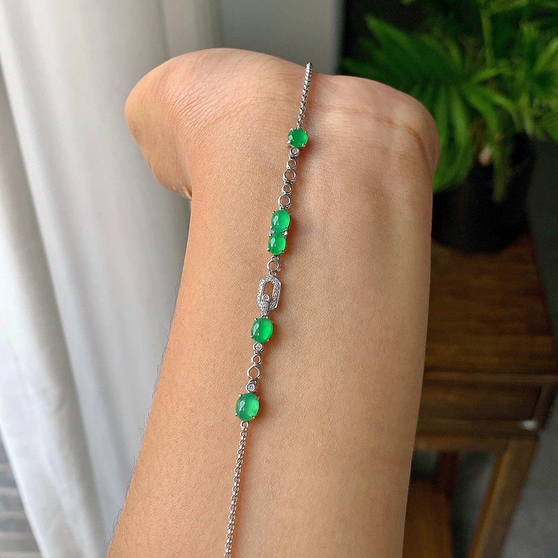 18k金钻镶冰种满绿蛋面手链（yc215983）