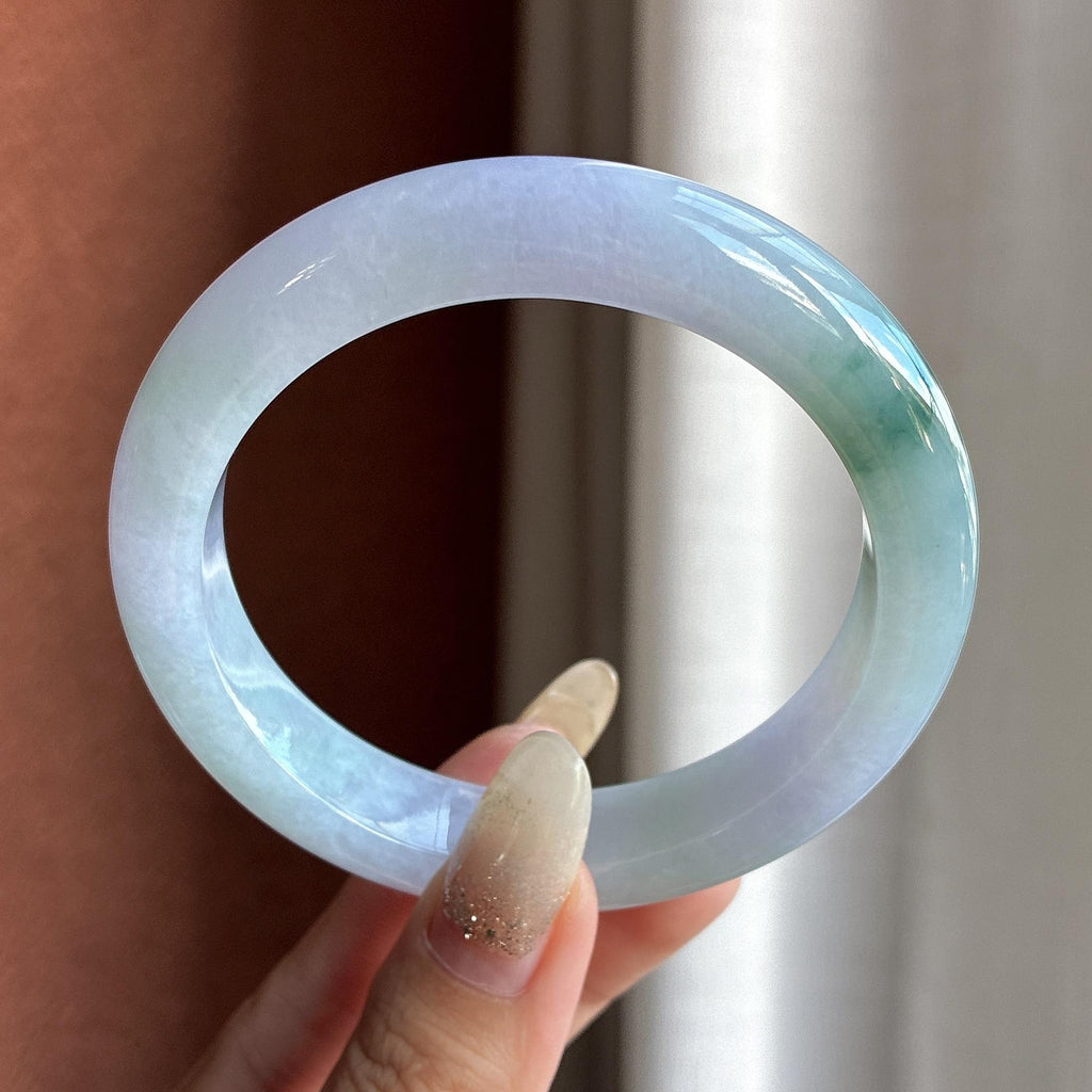 大圈口 糯冰紫底飘花莫奈花园正圈平安镯 60圈 天然缅甸A货翡翠（yc699216）