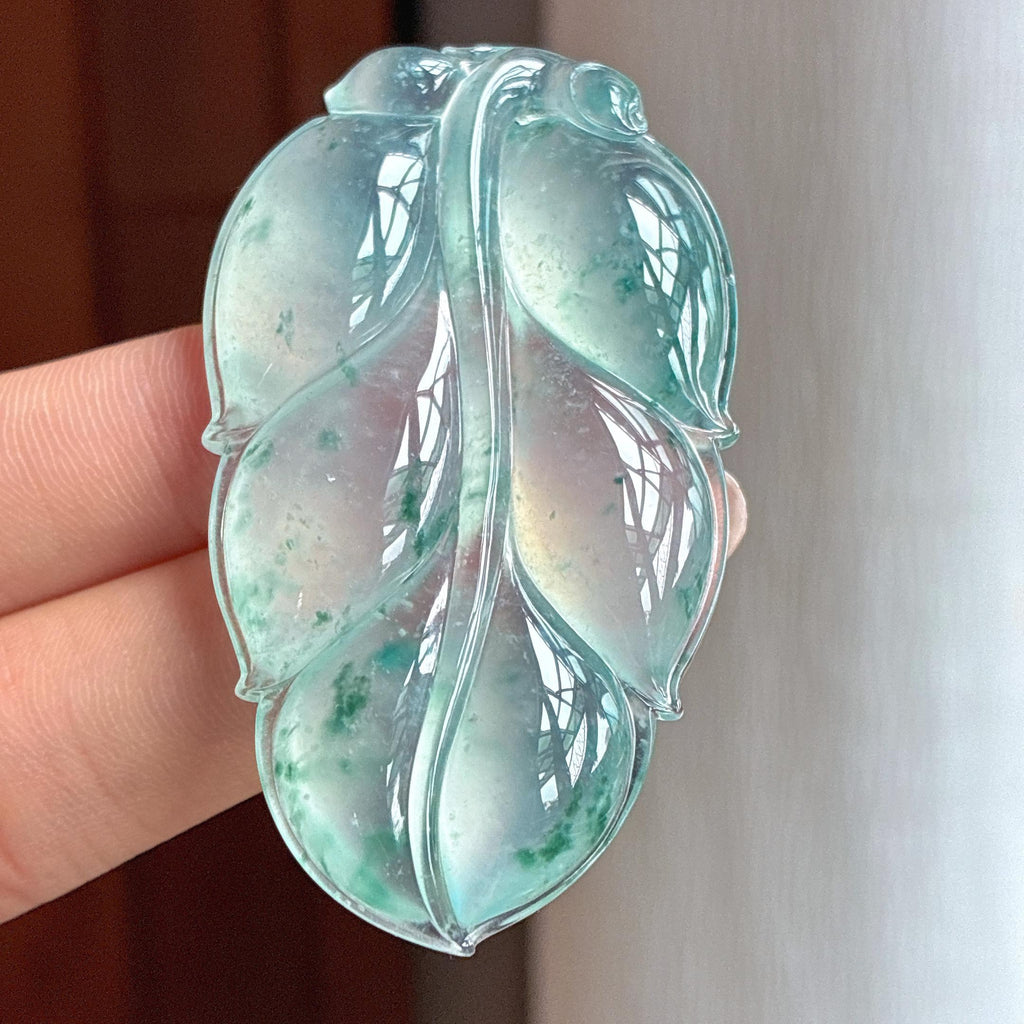 高冰种起光飘花翡翠叶子（yc434879）