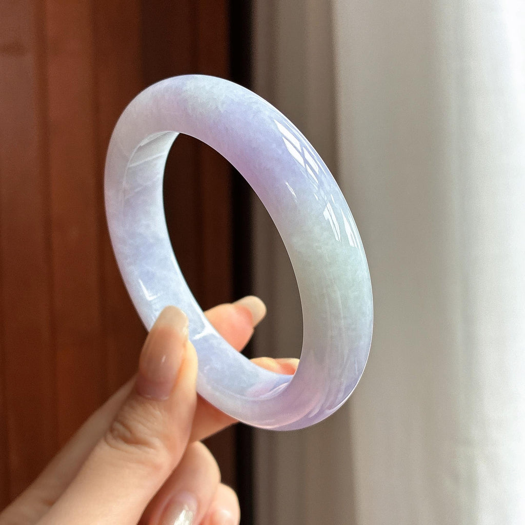 大圈口 细糯种春带彩正圈平安镯 58圈 天然缅甸A货翡翠（yc460609）