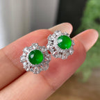 18k金钻镶冰种满绿蛋面耳钉         天然缅甸A货翡翠（yc443561）