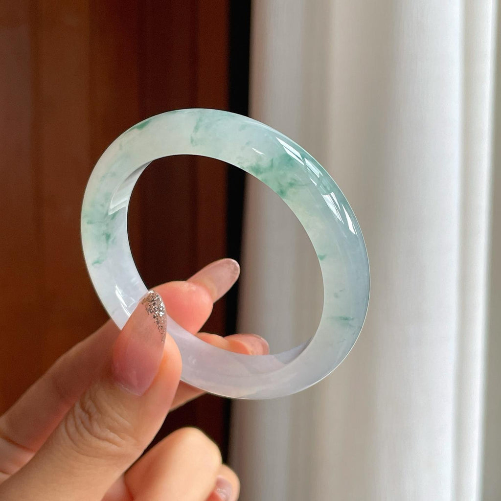 冰种飘花翡翠平安镯（50.5mm）（yc361742）