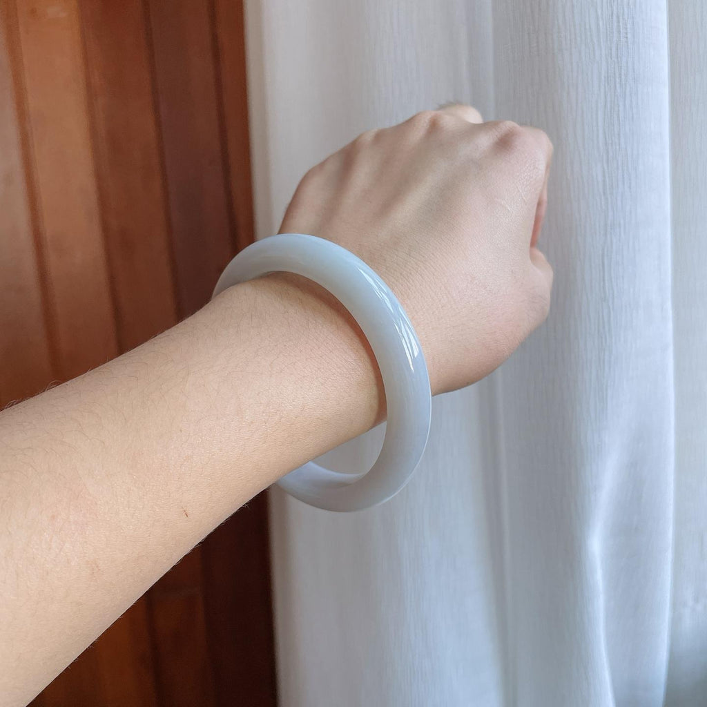 细糯冰淡底色翡翠平安镯（58mm）（yc274434）