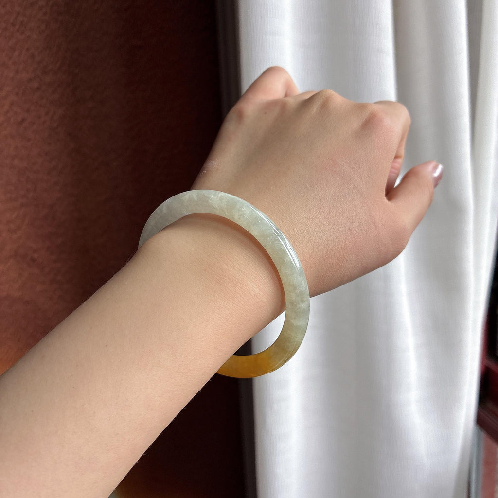 糯冰黄翡细圆条手镯 54圈 天然缅甸A货翡翠（yc528470）