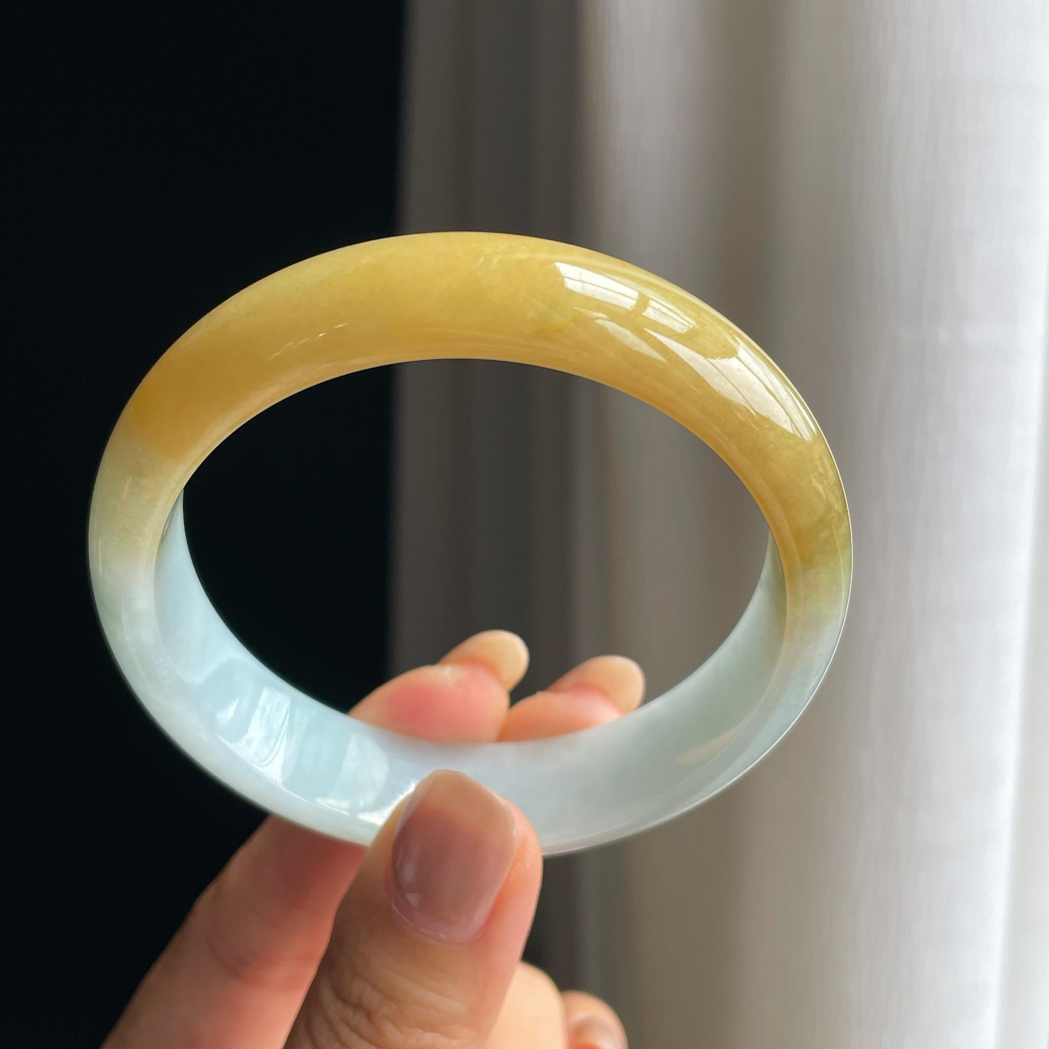 糯冰黄翡翡翠平安镯(59mm)（yc415985）