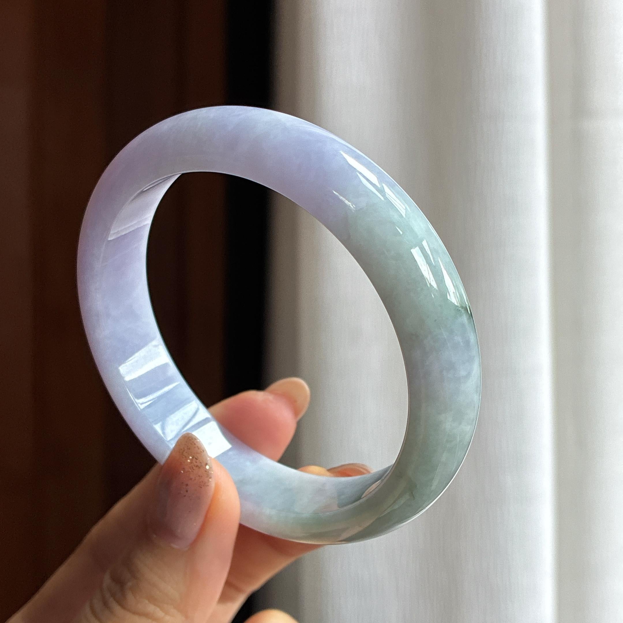 糯种飘花淡紫罗兰翡翠平安镯 58圈（yc436778）
