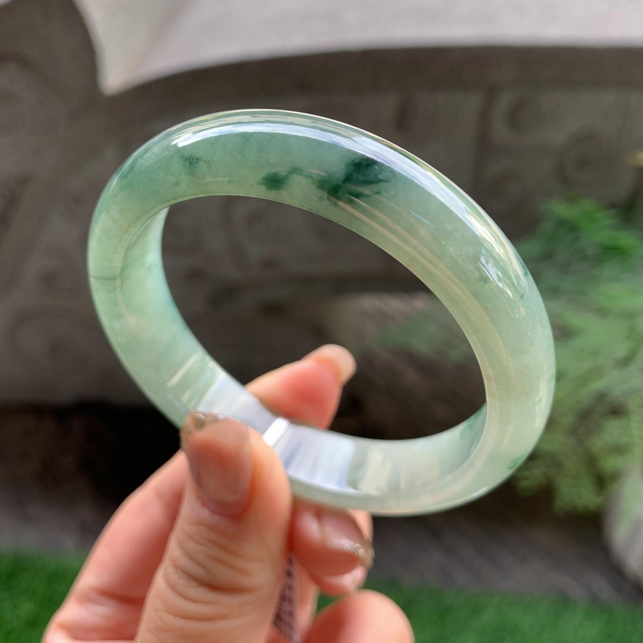 细糯种油青飘花平安镯（56.4mm）（yc293332）