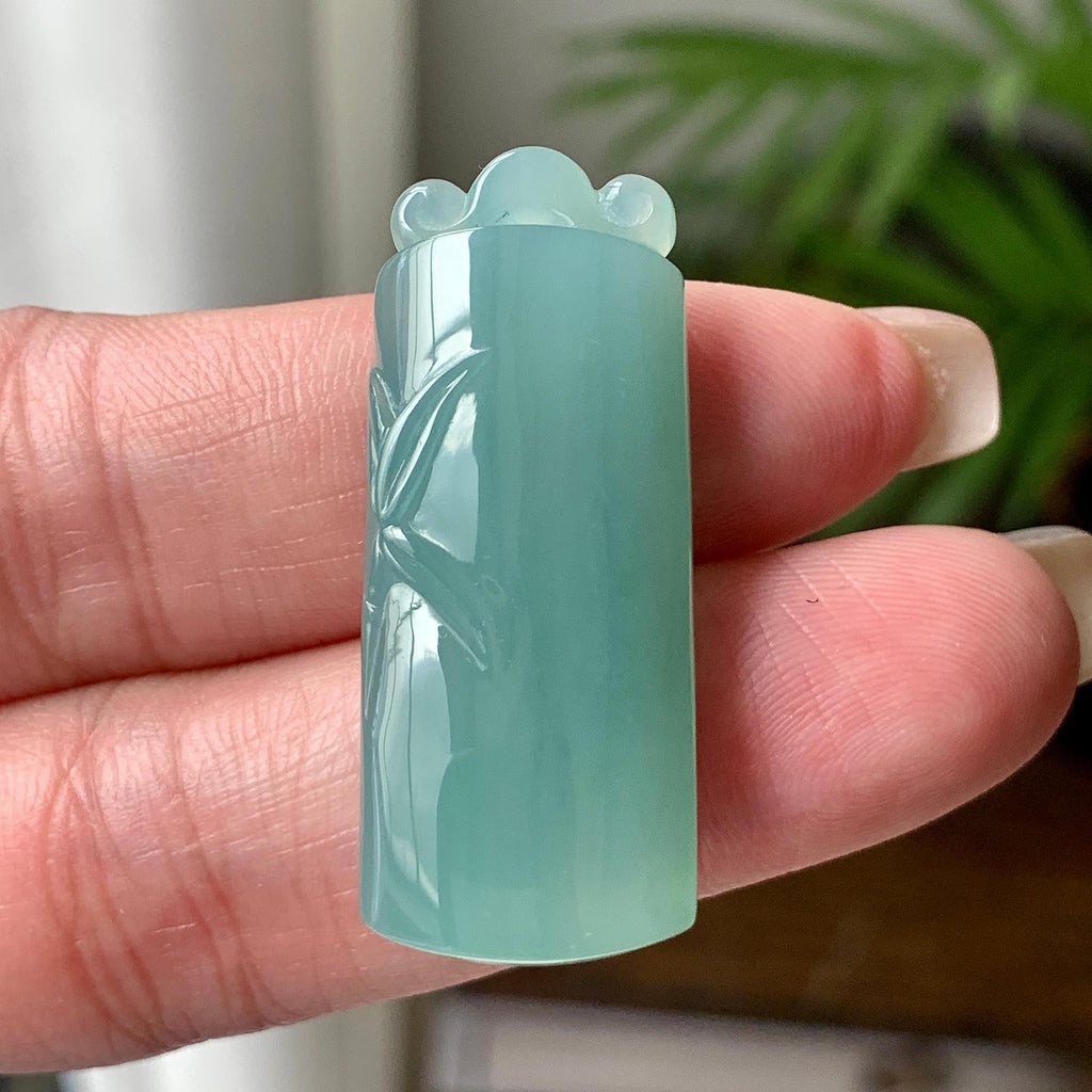 糯冰种湖水绿竹节吊坠  天然缅甸A货翡翠（yc426690）