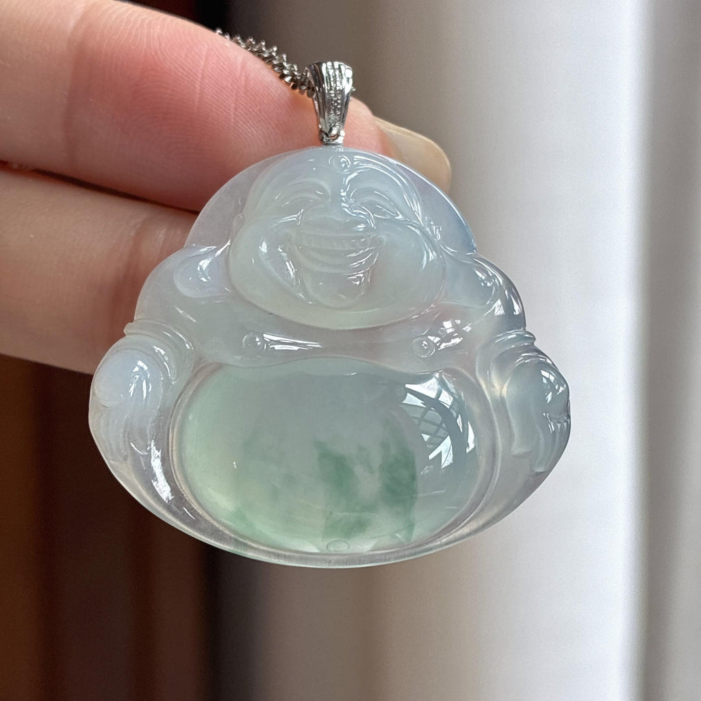 18k金扣头糯冰飘花玉佛 天然缅甸A货翡翠（yc459859）