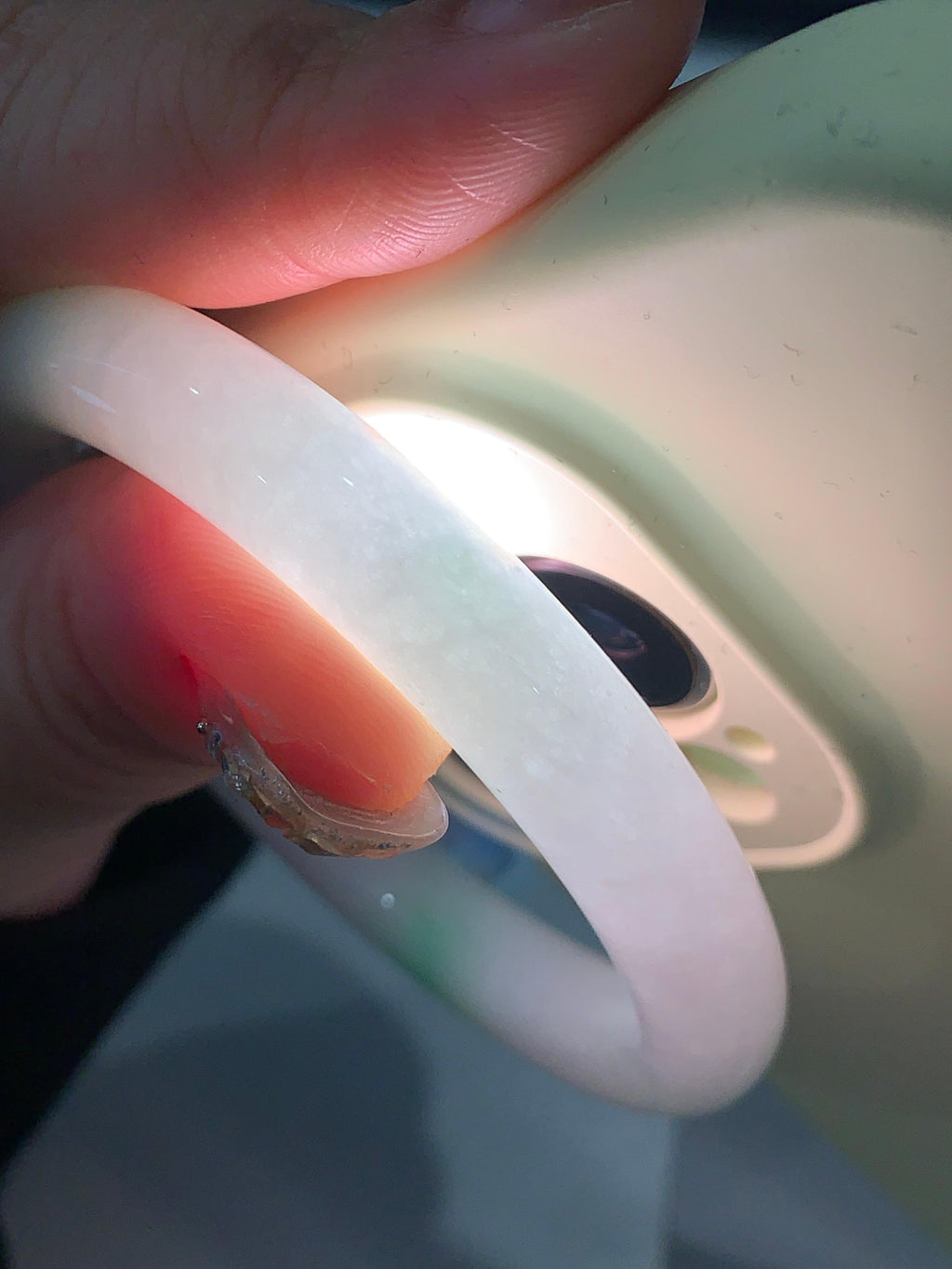 细糯种白底青圆条手镯（53.4mm）（yc293335）