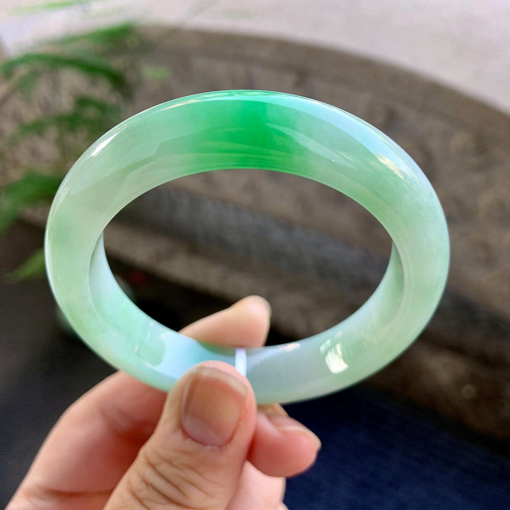 细糯种飘绿平安镯（54mm）（yc264511）