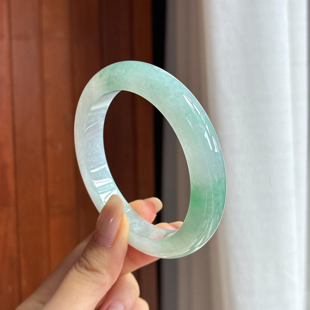 大圈口 糯冰飘花正圈平安镯 58圈 天然缅甸A货翡翠（yc457174）