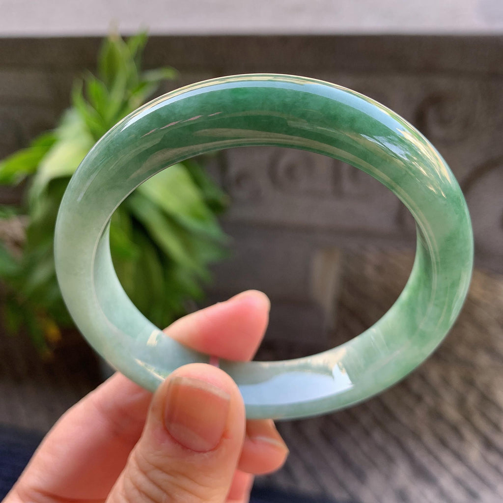 细糯种油青半山水正圈平安镯57.4圈口 天然缅甸A货翡翠（yc330293）