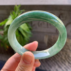 细糯种油青半山水正圈平安镯57.4圈口 天然缅甸A货翡翠（yc330293）