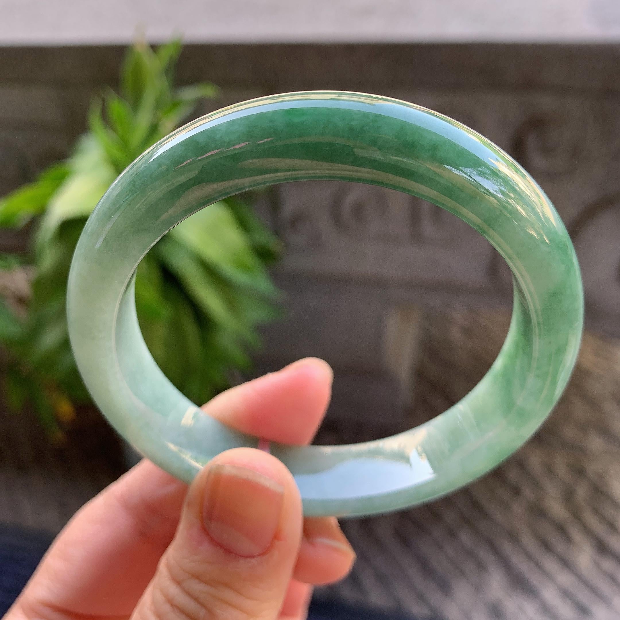 细糯种油青半山水正圈平安镯57.4圈口 天然缅甸A货翡翠（yc330293）