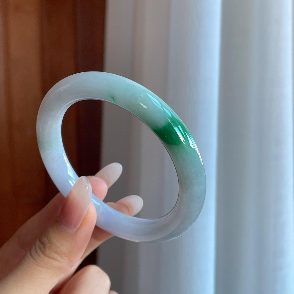糯冰飘花翡翠圆条手镯（54.7mm）（yc266489）