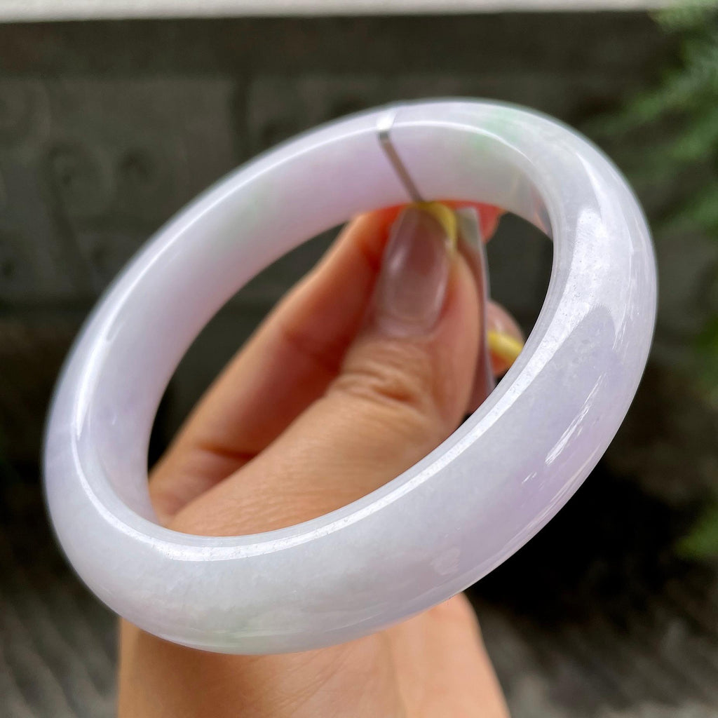大圈口    细糯种紫罗兰飘绿花正圈平安镯60.2圈        天然缅甸A货翡翠（yc383103）