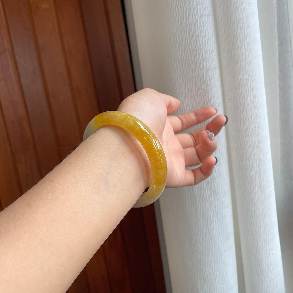 糯冰黄翡翡翠平安镯（61mm）（yc277399）