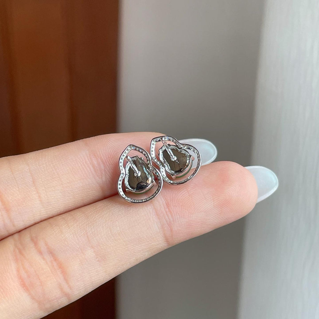 18k金钻镶冰种满绿葫芦翡翠耳钉（yc258409）