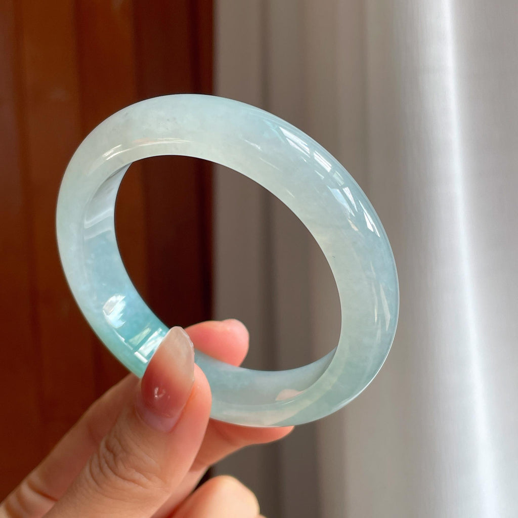 冰种飘绿花翡翠平安镯（56mm）（yc333077）