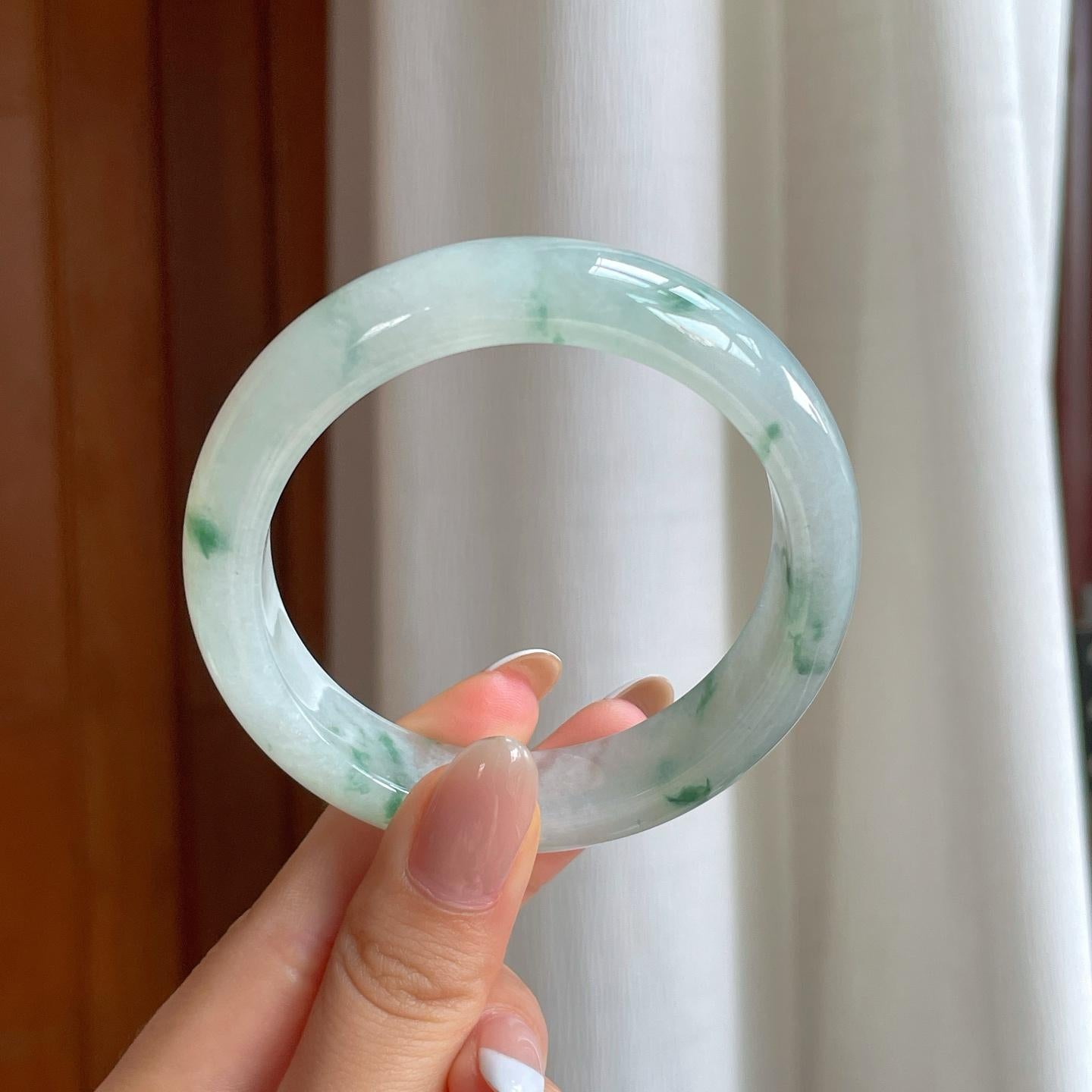 糯冰飘花翡翠平安镯（56.5mm)（yc380330）