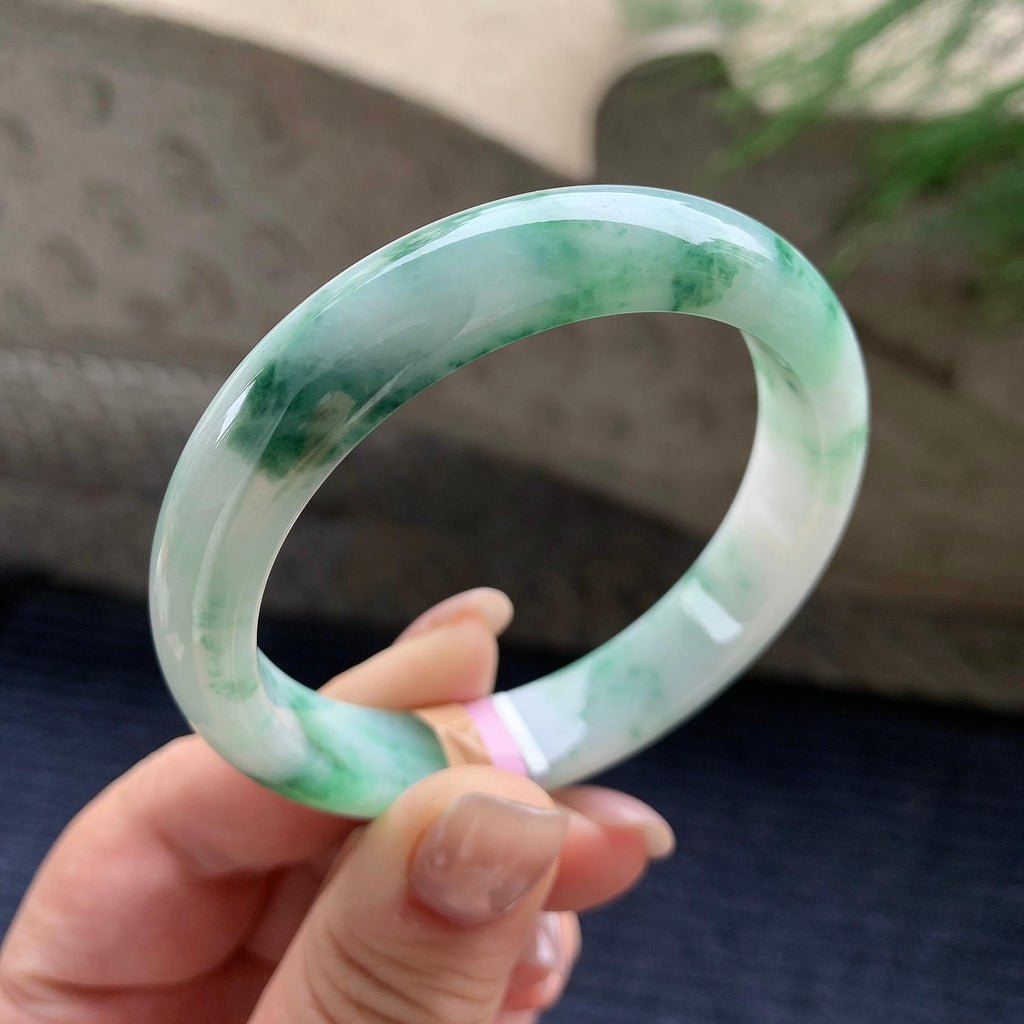 细糯种飘绿花正圈平安镯 54.8圈口 天然缅甸A货翡翠（yc405545）