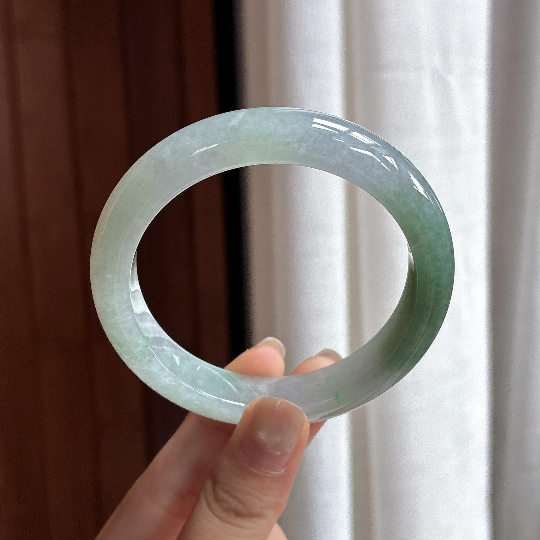 细糯种湖水绿正圈平安镯 58圈 天然缅甸A货翡翠（yc481639）