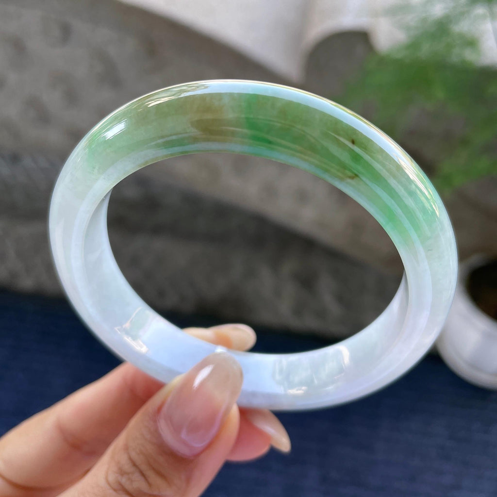 糯种飘花正圈平安镯56圈     天然缅甸A货翡翠（yc352025）