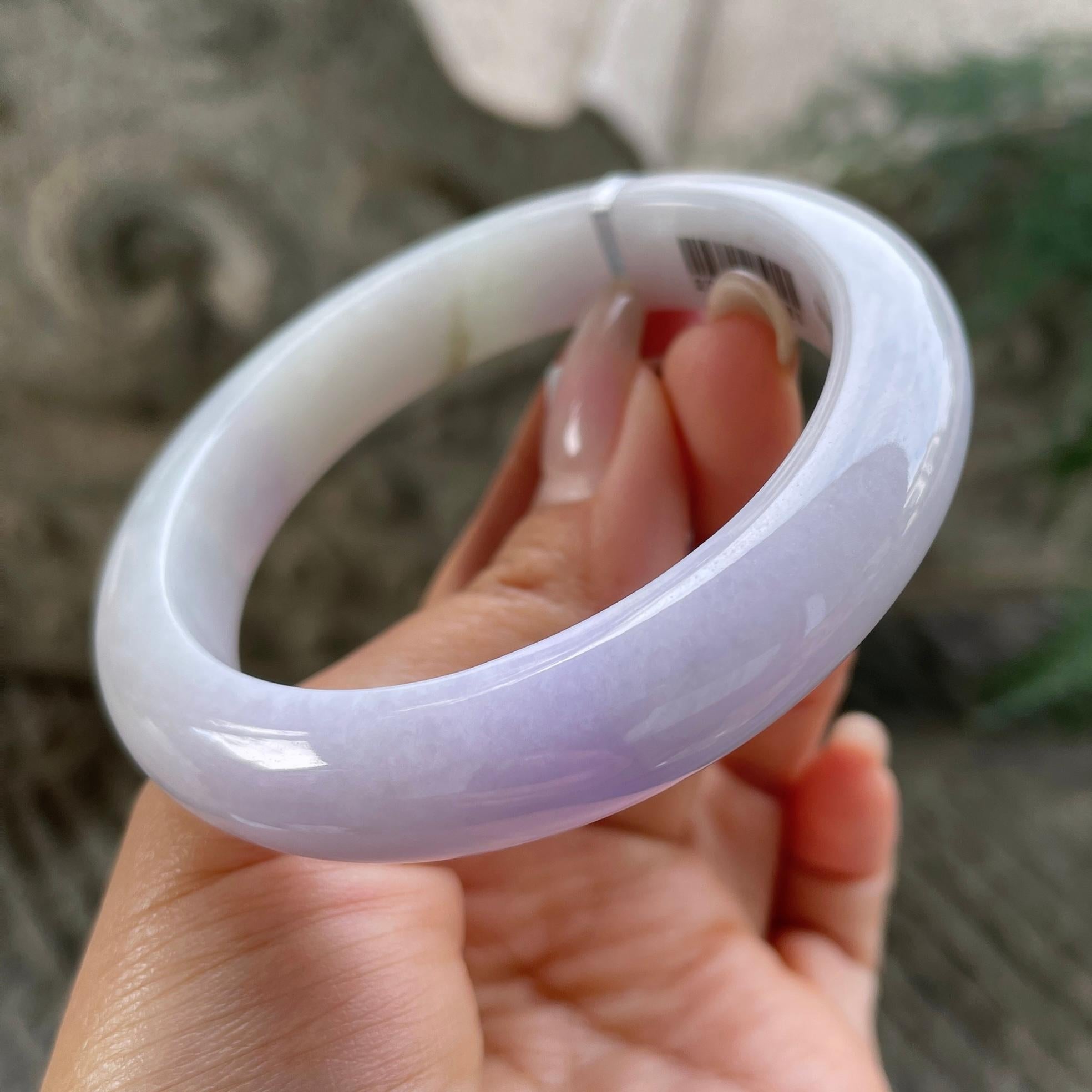 细糯种淡紫罗兰正圈平安镯57.2圈    天然缅甸A货翡翠（yc351375）