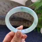 大圈口 细糯种飘蓝花正圈平安镯 60圈口 天然缅甸A货翡翠（yc347597）