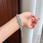 Vòng tay đá quý nhiều màu pha lê băng chủy khảm vàng 18k Ngọc phỉ thúy tự nhiên loại A Myanmar (yc450401)