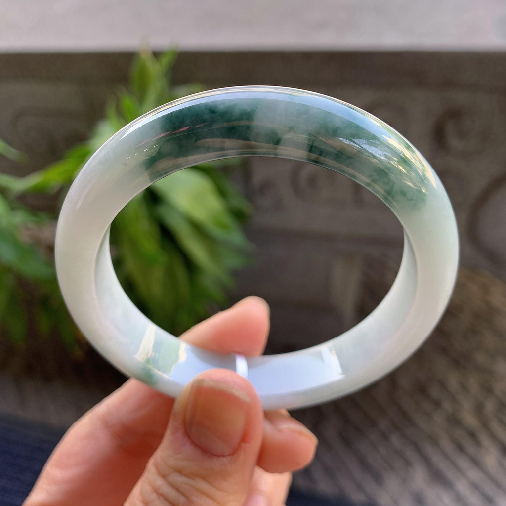 细糯种飘蓝花正圈平安镯55圈口 天然缅甸A货翡翠（yc330286）