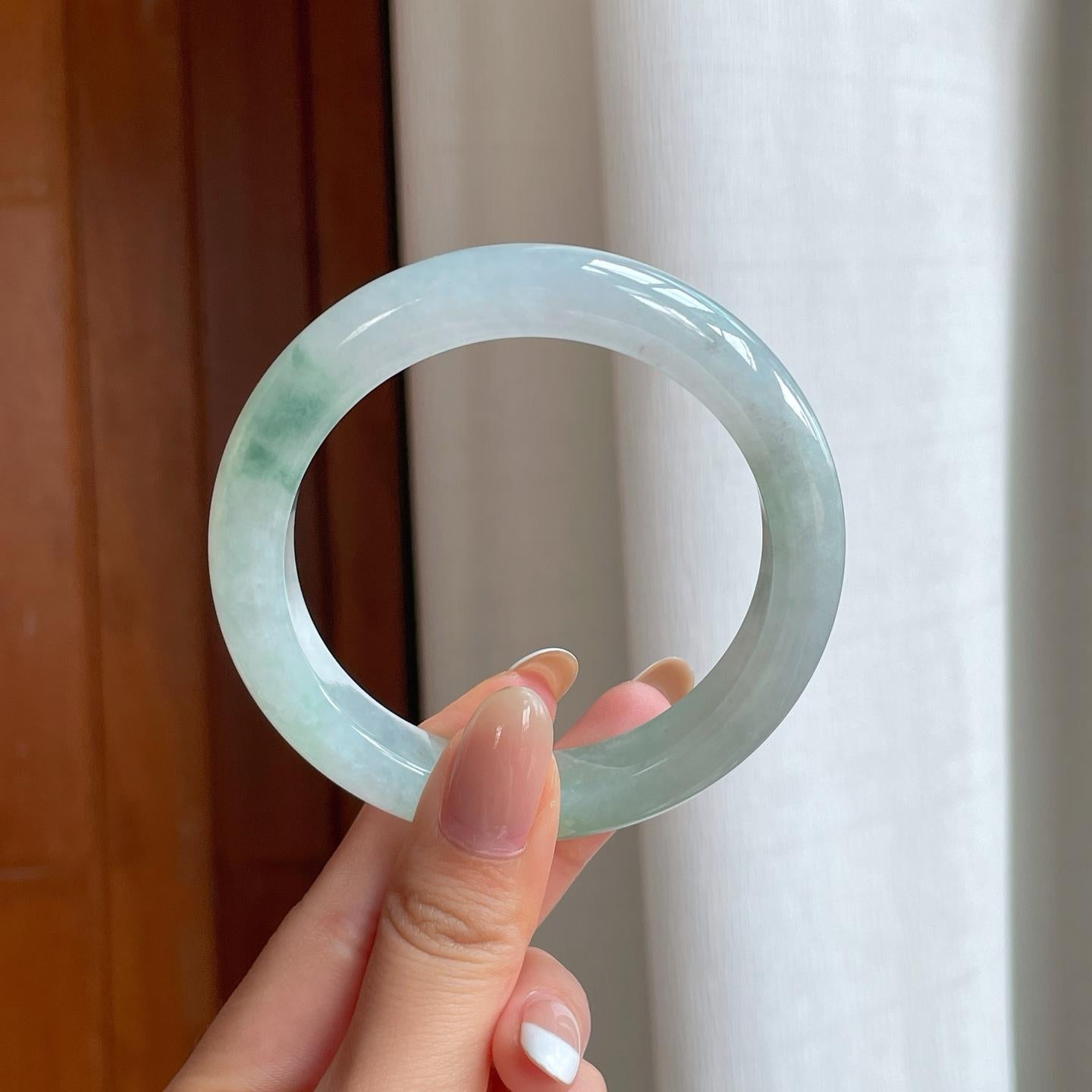 糯冰带色翡翠平安镯（58mm)（yc388754）